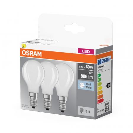 3er Pack OSRAM E14 LED Base Classic P 60 matt 5,9W wie 60W neutralweißes Licht